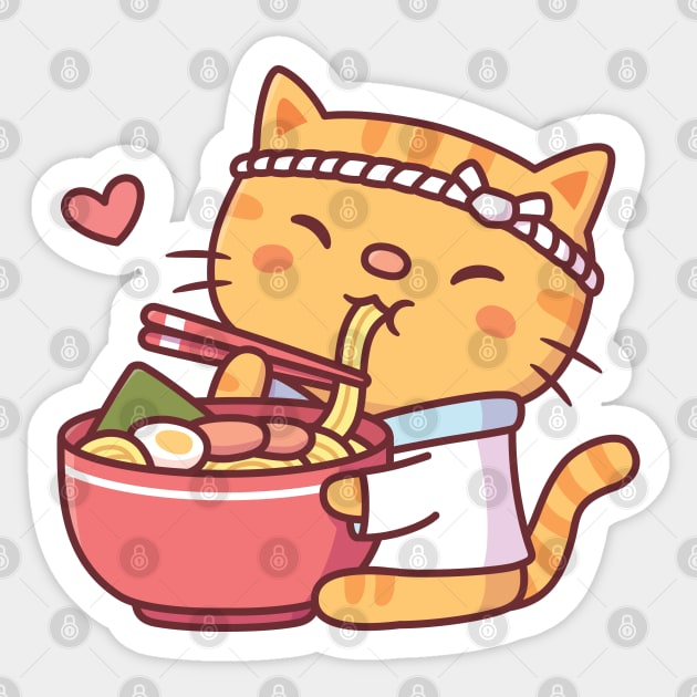 Cute Tabby Cat Chef Eating Ramen Sticker by rustydoodle